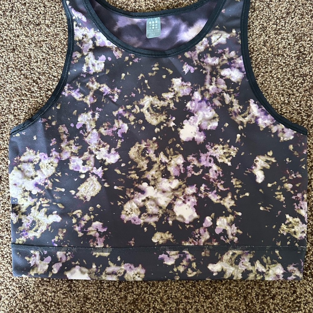 Title Nine Floral-Print Cropped Tank Top in Black, Purple, Gold